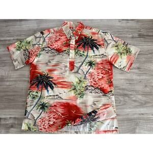 Cooke Street Men's 1/2 Button Up Pull Over Tropical Hawn Short Sleeve Shirt- M
